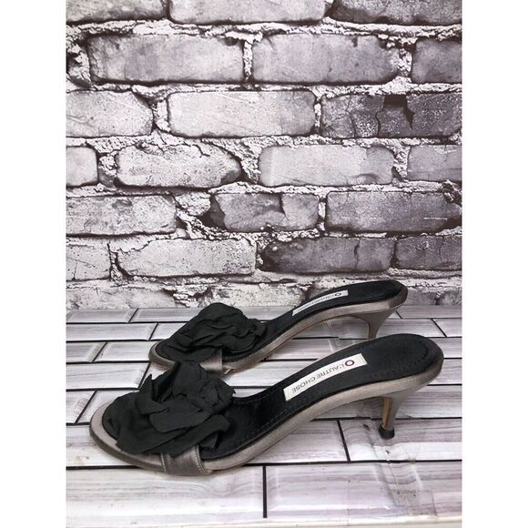L'Autre Chose Black Floral Rose Fabric Open Heel Sandals Women Sz 37.5EU/7M US - Picture 1 of 16
